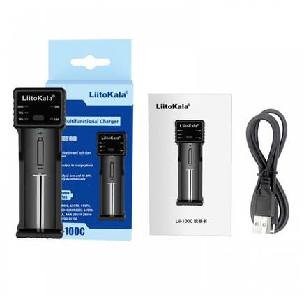 Універсальний зарядний пристрій Liitokala Lii-100C, 1 канал, Ni-Mh/Li-ion, USB, PowerBank, LED, Box, фото 3