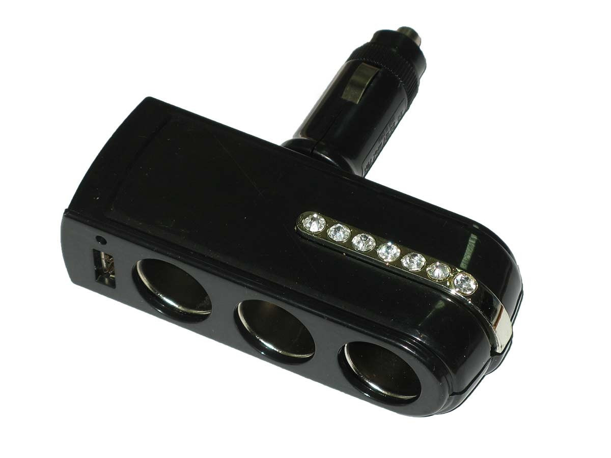 Автомобільний розгалужувач - трійник с USB "King" KST-0143, фото 1
