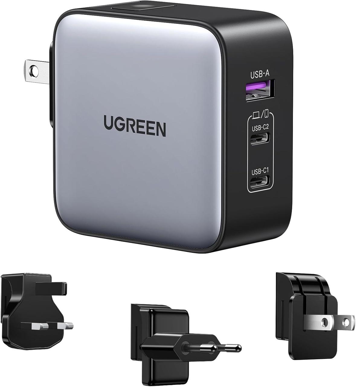 Зарядний пристрій мережевий Ugreen Nexode 65 W з 3 портами Travel Charger US/UK/EU Plug Grey (CD296), фото 1