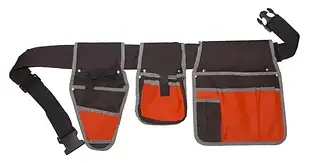 Монтажний пояс для будівельників для інструменту з великими кишенями чорний із червоними вставками