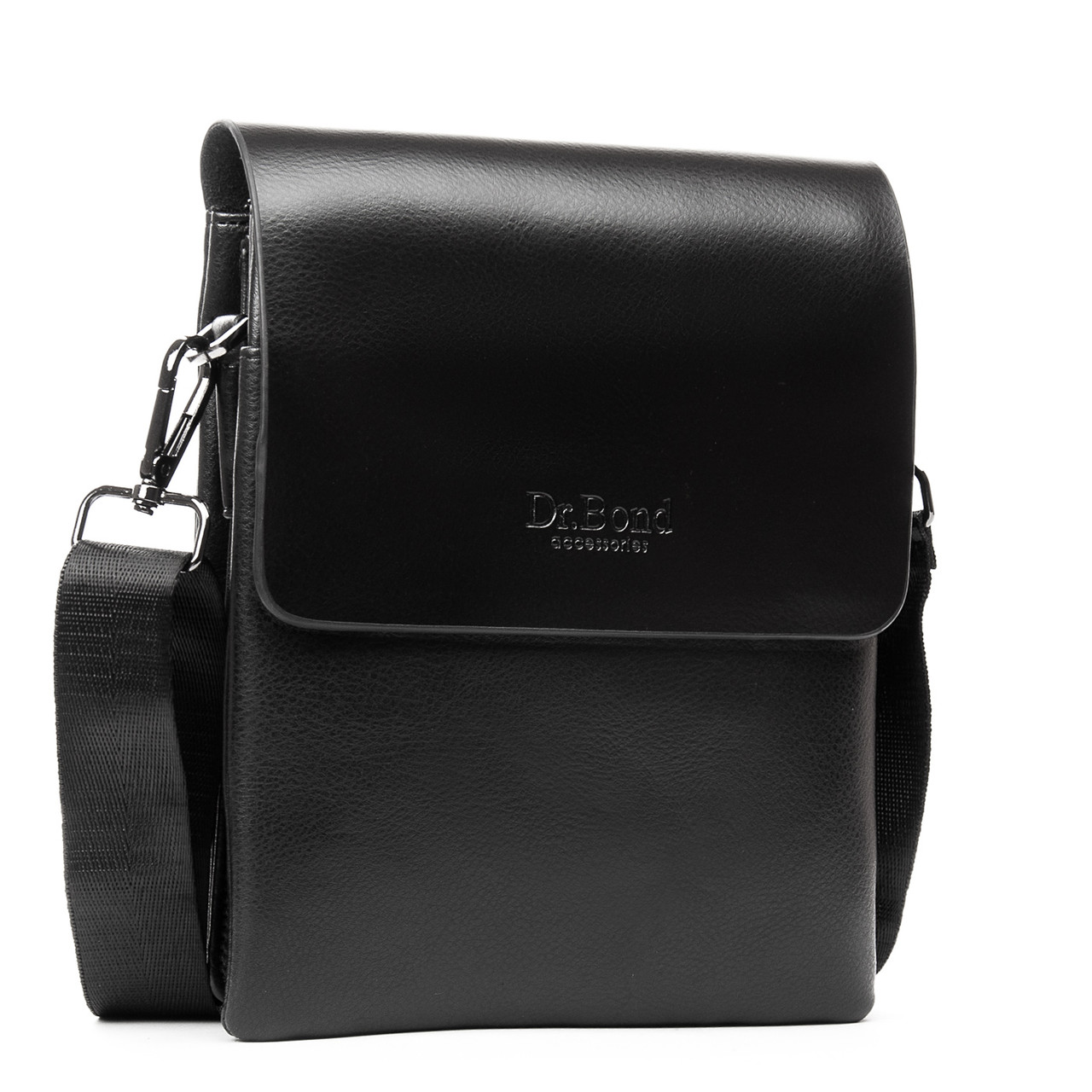 Сумка чоловіча чорна на плече на два відділи на змійках блискавках з екошкіри середня Dr. Bond 334-2