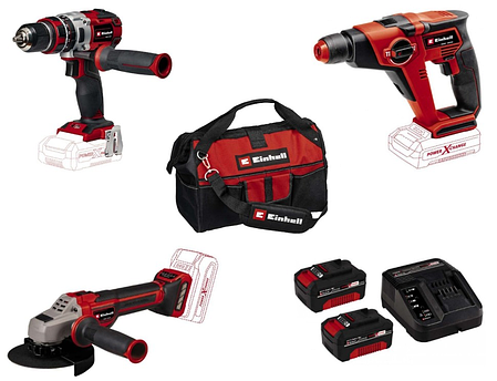 Набір акумуляторних інструментів EINHELL TK 18/3 Li (CD+AG+HD+2 Battery+Bag) : з АКБ 2шт-18V 3.0Ач+ЗП, фото 1