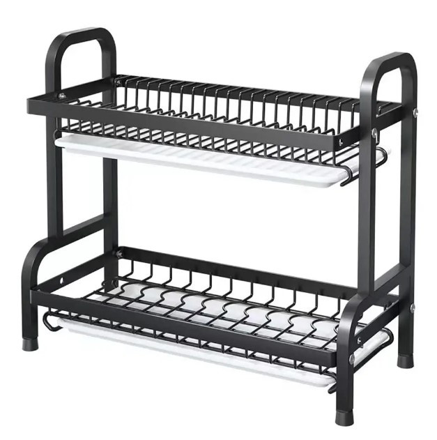 Дворівнева настільна сушарка для зберігання посуду Kitchen rack металеве кухонне сушіння органайзер
