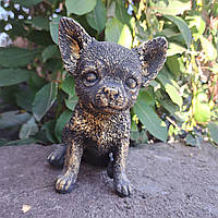 Декоративна скарбничка Чихуахуа, чорно-золота (16х10 см), скарбничка для грошей, скарбничка у вигляді собачки