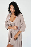 Халат для вагітних та годуючих бавовняний із широким поясом колір капучино, фото 2