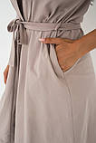 Халат для вагітних та годуючих бавовняний із широким поясом колір капучино, фото 3