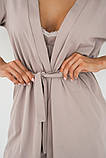 Халат для вагітних та годуючих бавовняний із широким поясом колір капучино, фото 4
