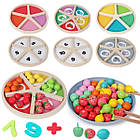 Логічна гра деревяна, сегментована ігрова панель із фруктами, картки із завданнями C 65679, фото 5