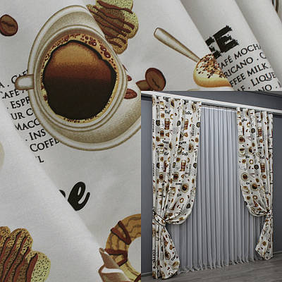 Комплект (2шт. 1,5х2,75м.) готових фото-штор "Coffee-House". Колір різнокольоровий. Код 1497ш 33-0396