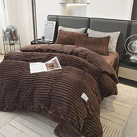 Тепла велюрова постільна білизна однотонна Євро Рельєф шоколадний Colorful Home