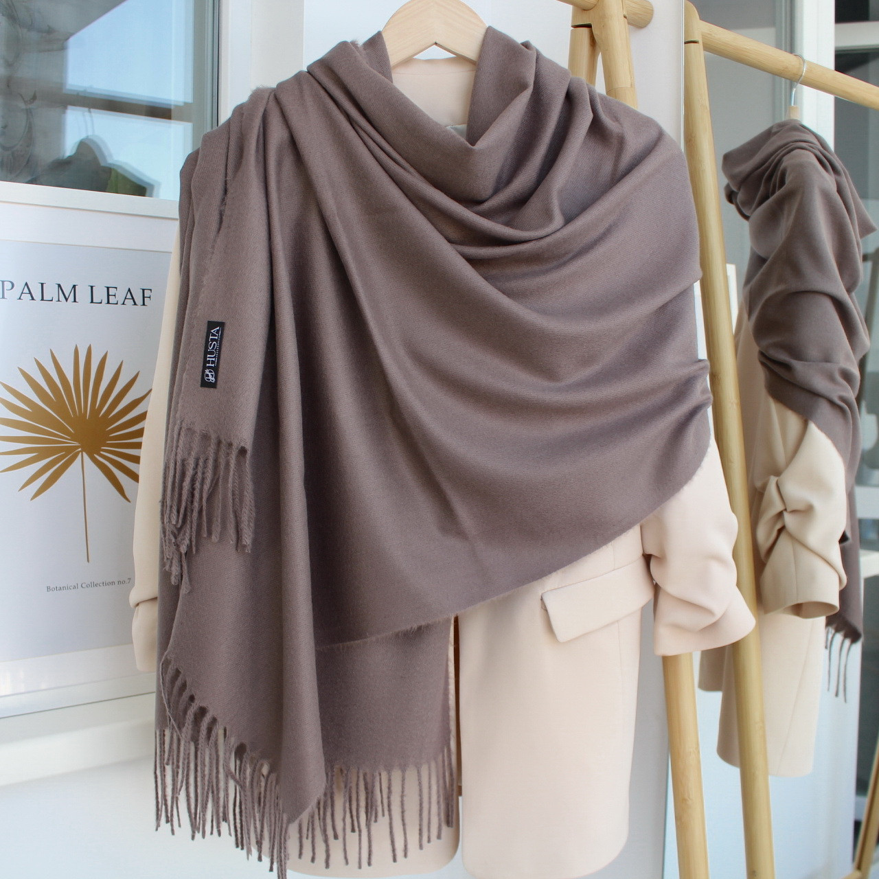 Кашеміровий однотонний шарф "Жасмін" Кавово-бузковий 104021, фото 1