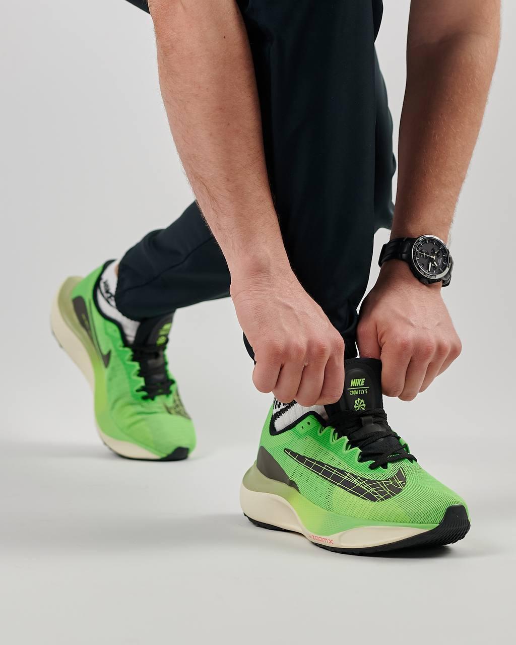 Чоловічі текстильні кросівки Nike Zoom Fly 5 Green Black, текстильні кеди Найк зелені, Чоловіче взуття