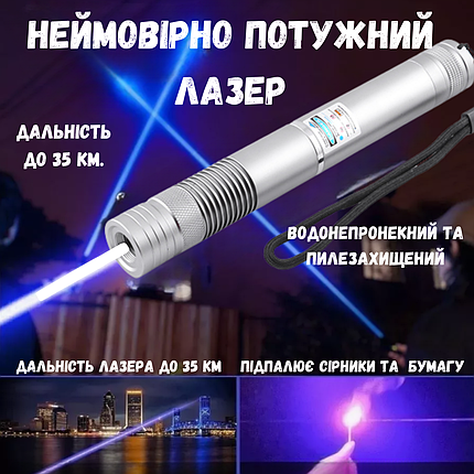 Потужний синій лазер лазерна гармата вказівка акумуляторна ліхтар 5 насадок дальність до 15км YX B015 вологозахист, фото 1