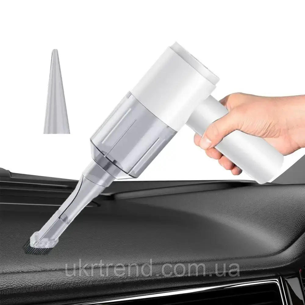 Ручний автомобільний пилосос бездротовий USB 1500mAh всмоктування і функція видування Білий