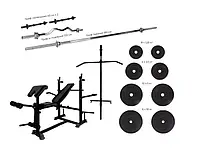 Многофункциональная скамья для жима WCG 0090 + Тяга + Брусья + Приставка скотта Набор HARD штанга 148 КГ