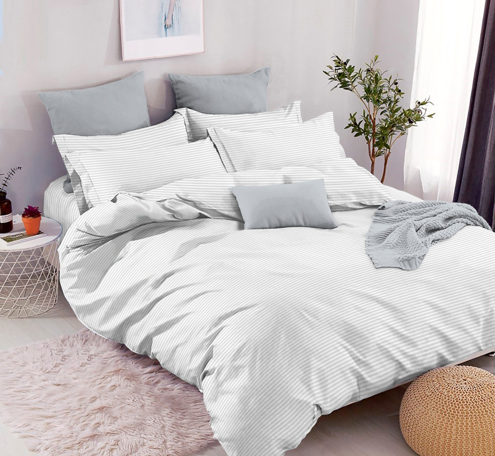 Біла однотонна в смужку тканина 220 см для постільної білизни Бязь Gold Lux, рулон 50м, Пакістан