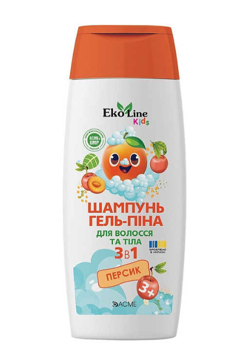 Шампунь,гель та піна 3 в1 ACME "EkoLine" KIDS Персик 250 мл (4823115503558)