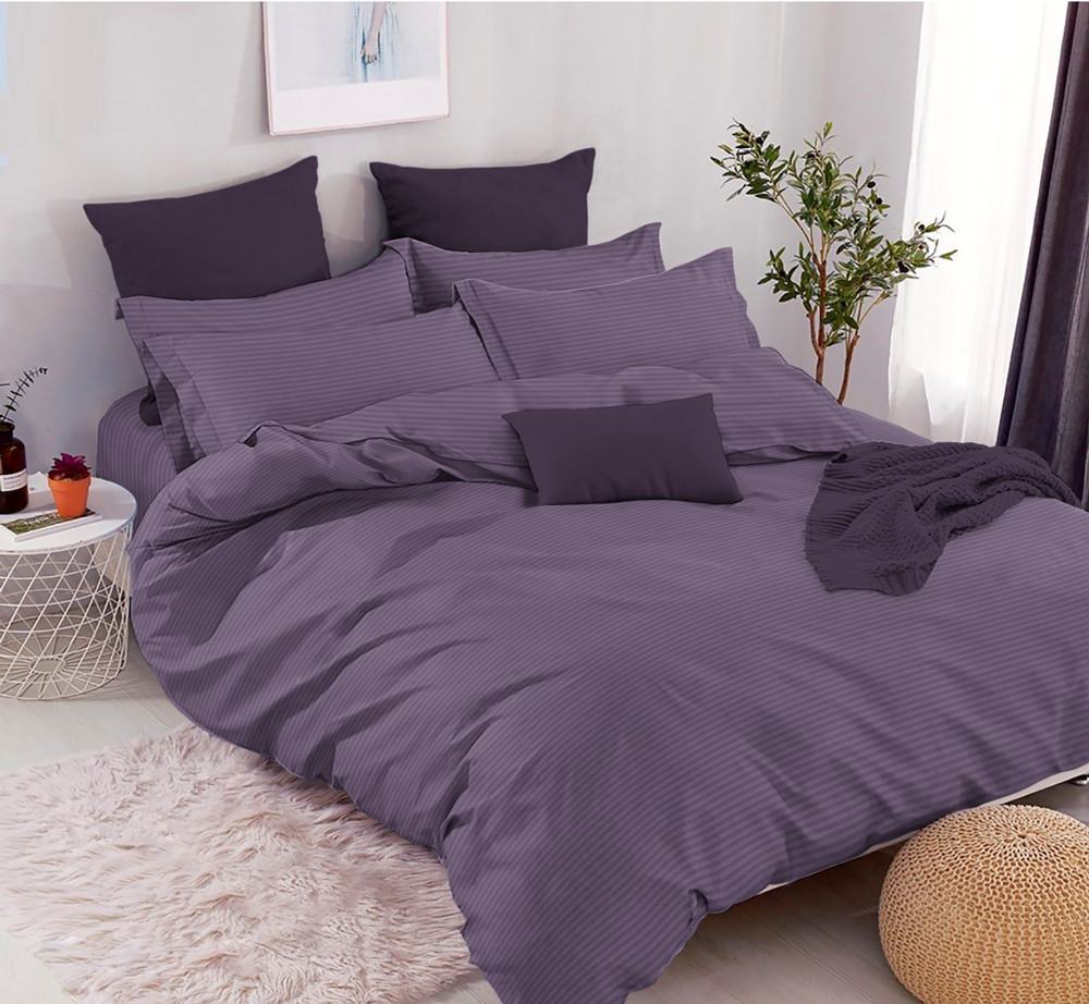 Фіолетова однотонна тканина в смужку 220 см для постільної білизни Бязь Gold Lux, рулон 50м, Пакістан