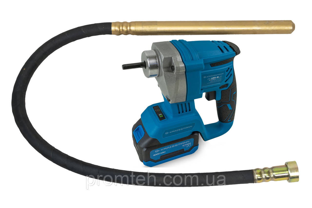 Бетонний вібратор з акум. 4000 мАг та валом 2 метри KRAISSMANN 241 ABR-BL 20MP (безщітковий), фото 1
