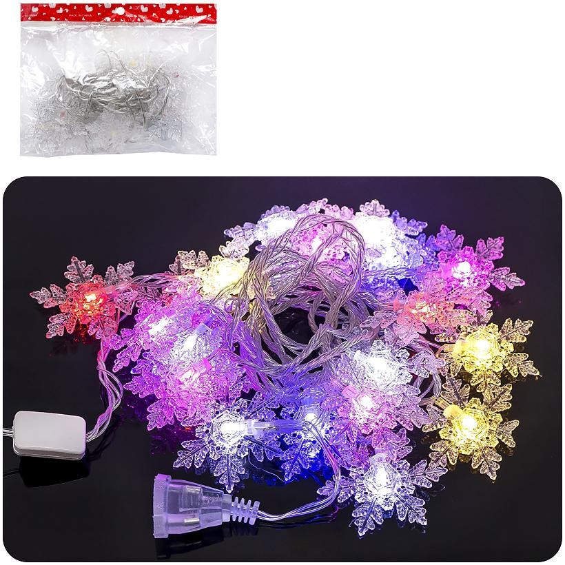 Гірлянда електрична LED 20шт. 4м. Сніжинки великі об'ємні мультиколір D-24