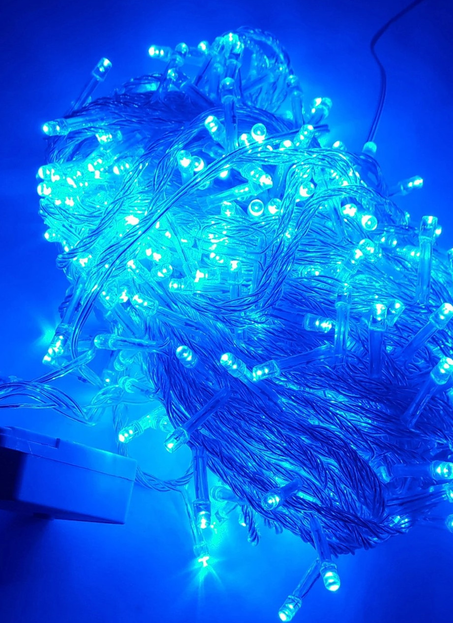 Гірлянда нитка на прозорому дроті 400 LED ламп синє світло, 28 метрів G-29