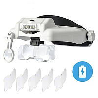 Бінокулярні лупи окуляри Magnifier 82000MC 5 лінз 1,5x-11,5x потужна Led-підсвітка на акумуляторі!