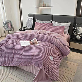 Тепла велюрова постільна білизна однотонна Євро Рельєф лавандовий Colorful Home