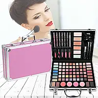 Повний набір косметики в кейсі, 30х21х6,5 см, Рожевий. Б'юті-кейс із косметикою/Ксметичний набір