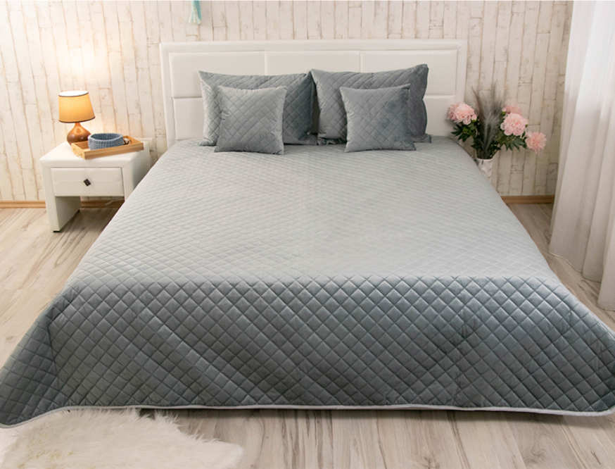 Покривало стьобане двоспальне 220х240 велюрові, якісне стьобане покривало добре стильне Сірий, фото 1