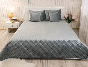 Покривало стьобане двоспальне 220х240 велюрові, якісне стьобане покривало добре стильне Сірий