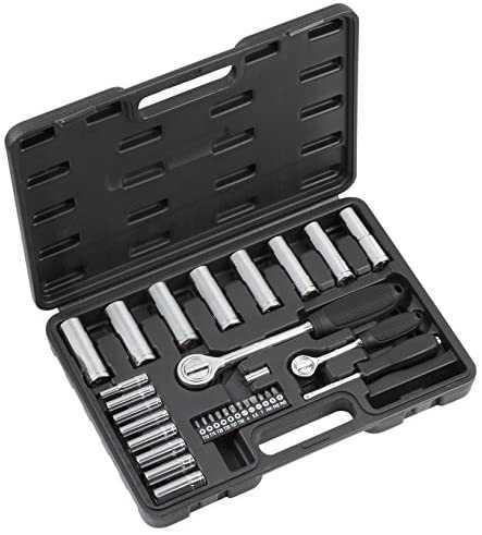 Набір інструментів Meister (32 деталі, тріскачка, бітова муфта, викрутка, гайкові ключі, пластиковий кейс), фото 1