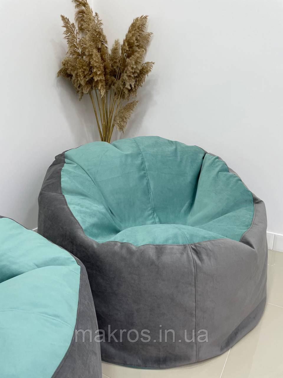 Крісло - мішок SkyPuff Хмаринка 85 см Florida Aqua +Florida Dark Grey