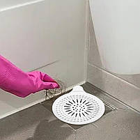 Фільтр для зливу ванної кімнати та душу білий. Ситечко для уловлювання волосся. Ситечко на фільтр для зливу ваною, фото 3