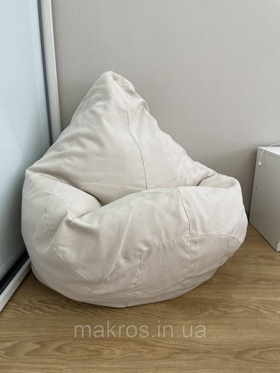 Крісло-мішок SkyPuff груша , MEGA XXXL - 160х120 Велюр GREAT Off-white, фото 1