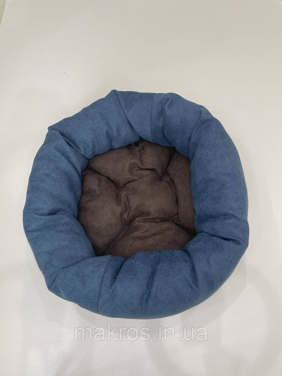 Лежак для котів і собак SKYPUFF 60 см Denim + Chocolate, фото 1