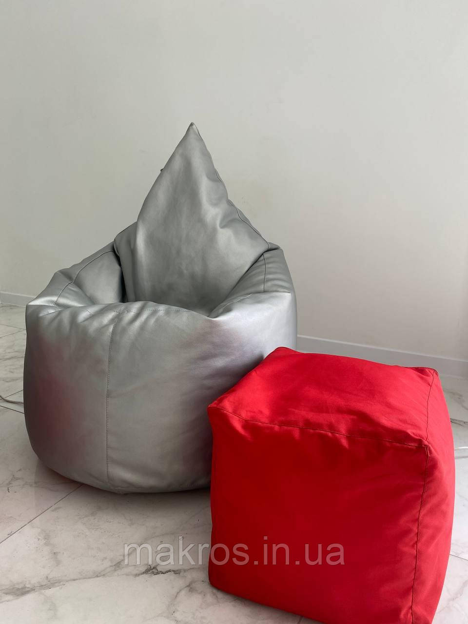 Крісло - мішок SkyPuff Краплинка 120х80 Zeus Deluxe Silver+пуф куб Оксфорд 148, фото 1