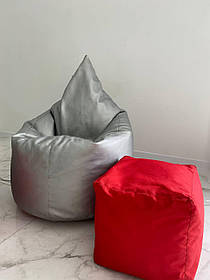 Крісло - мішок SkyPuff Краплинка 120х80 Zeus Deluxe Silver+пуф куб Оксфорд  148