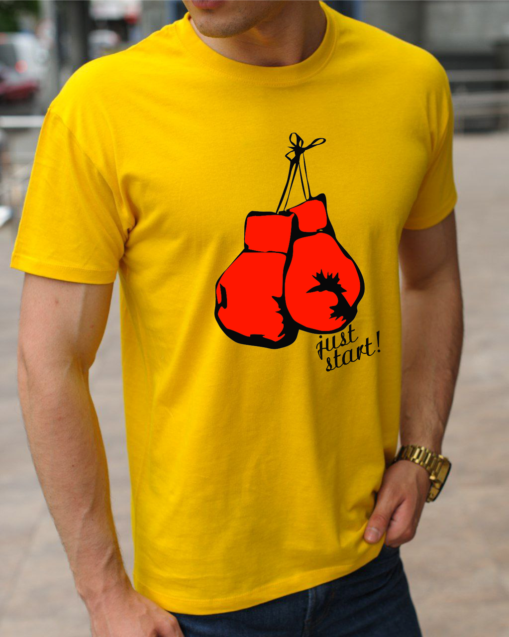 Футболка бавовняна для боксу та єдиноборств з принтом Просто почни,одяг боксерською тематикою розмір S, фото 1