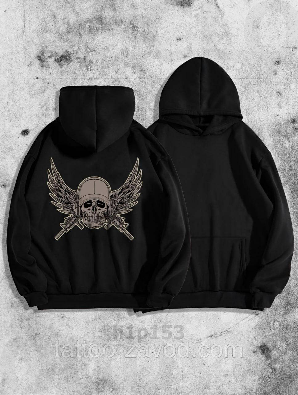 Худі чоловіче чорне з принтом на спині, тринитка на флісі S M L XL XXL, фото 1