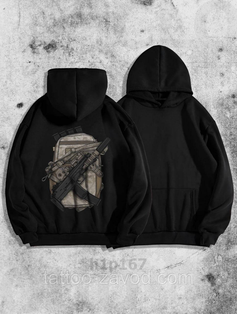 Толстовка чоловіча чорна з принтом на спині тринитка на флісі S ML XXL, фото 1