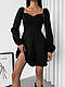 Жіноче ніжне базове святкове міні сукня із завищеною талією довгий рукав однотонне креп костюмка, фото 4