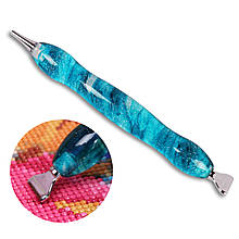 Ручка стилус для алмазної мозайки, 2 металеві насадки, блакитна, 12.5 см