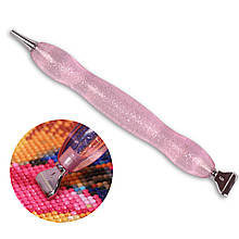 Ручка стилус для алмазної мозайки, 2 металеві насадки, рожева, 12.5 см