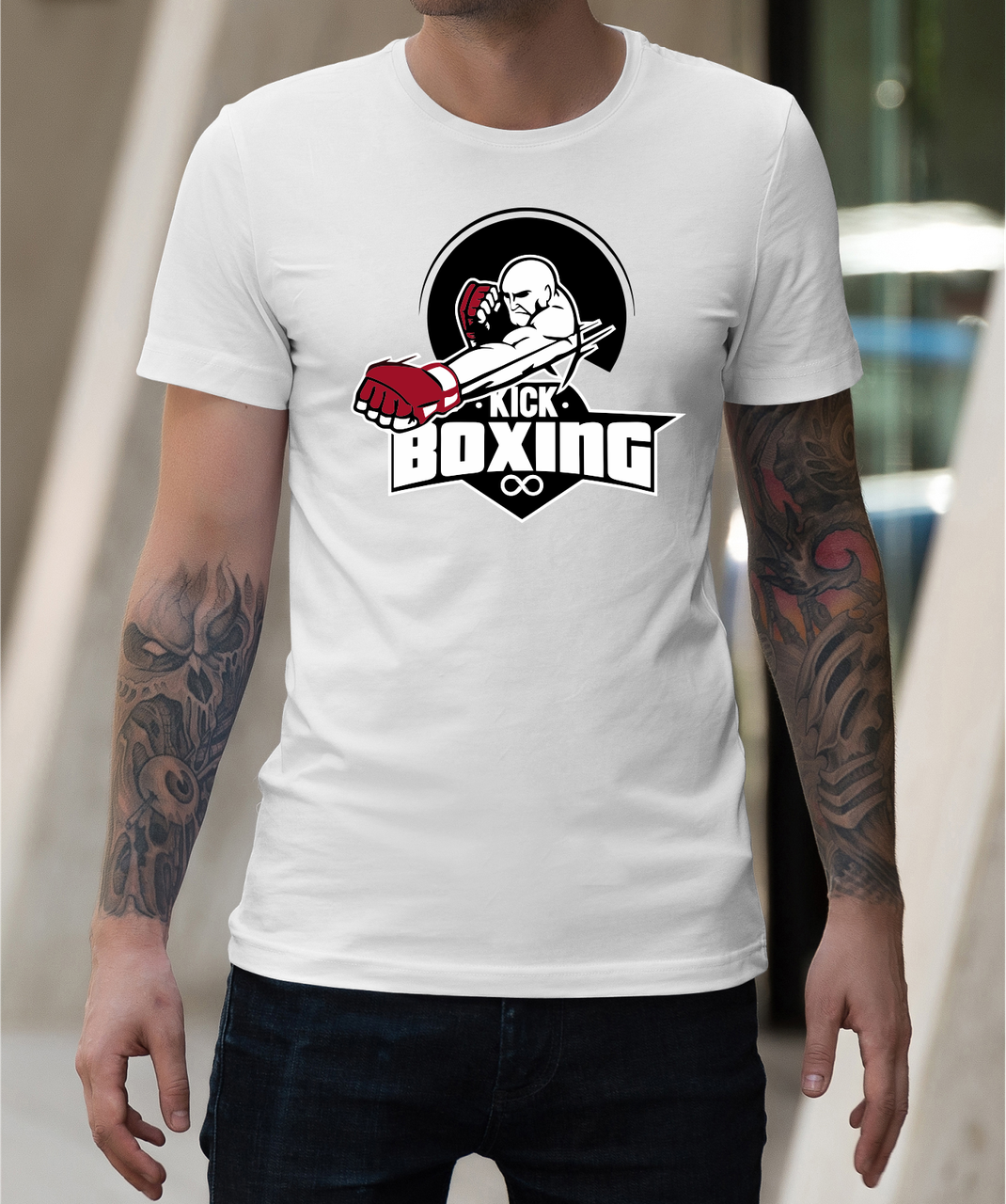 Чоловічі футболки на боксерську тематику, футболка Кікбоксинг, бавовняна футболка з боксерами розмір S, фото 1