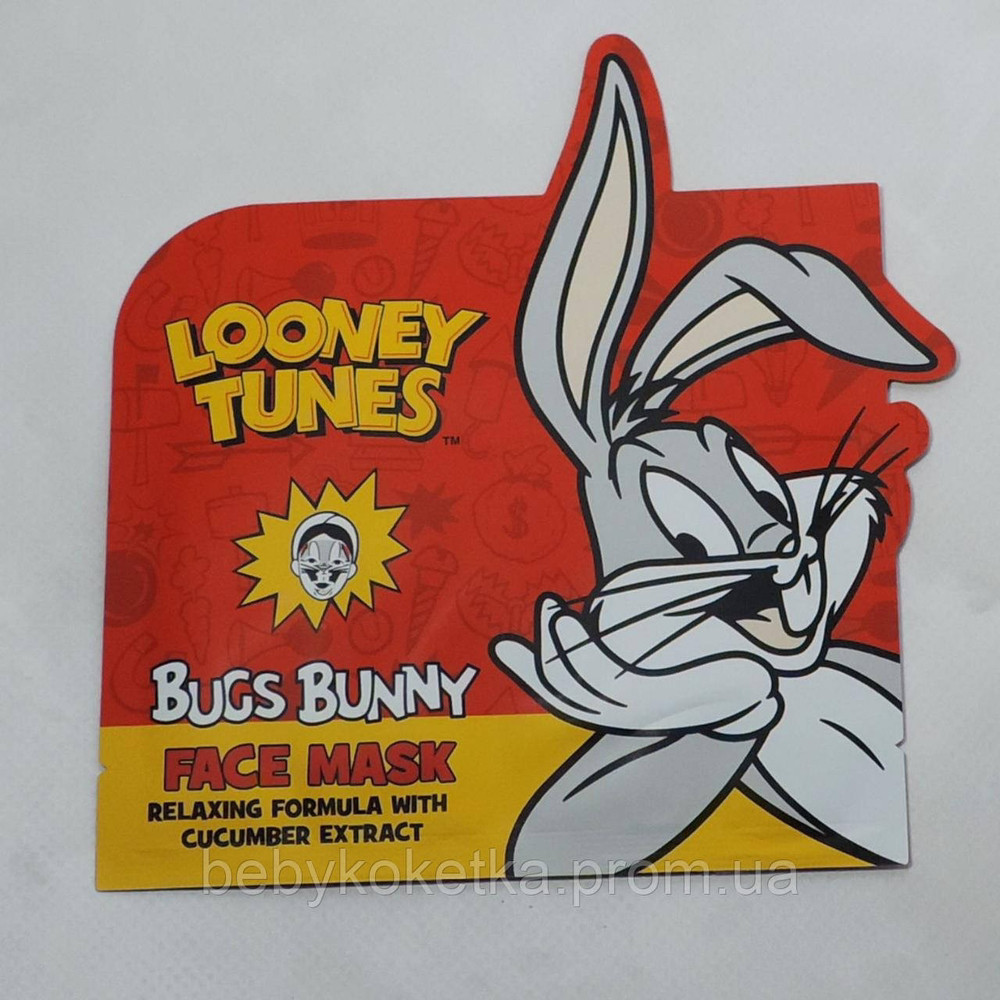 Дитяча тканинна маска для обличчя розслабляюча з ексирактом огірка Looney Tunes Bugs Bunny