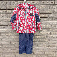 Комбінезон демі дитячий темно-синій з червоно-сірою курткою