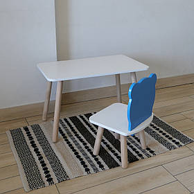 Комплект стіл та стул дитячий ChildWood - Set Стіл білий прямокутний + стілець білий блакитний Ведмедик