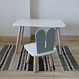 Комплект стіл та стул дитячий ChildWood - Set  Стіл білий прямокутний + стілець білий сірий Зайчик  (Фанера), фото 2