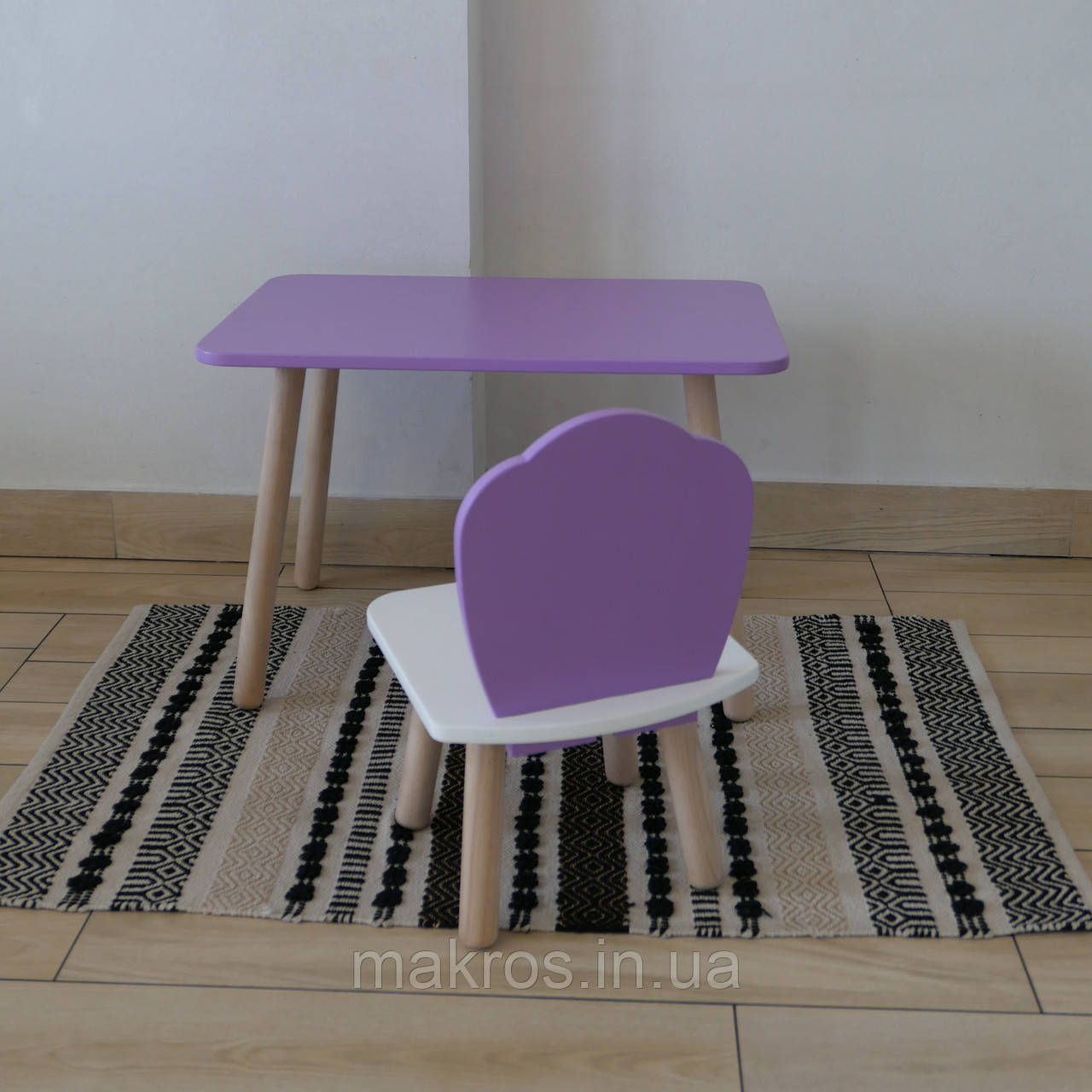Комплект стіл та стул дитячий ChildWood - Set Стіл бузковий прямокутний + стілець білий бузковий Мушля, фото 1