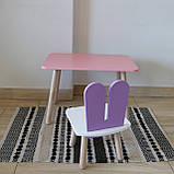 Комплект стіл та стул дитячий ChildWood - Set Стіл рожевий прямокутний + стілець білий бузковий Зайчик, фото 2